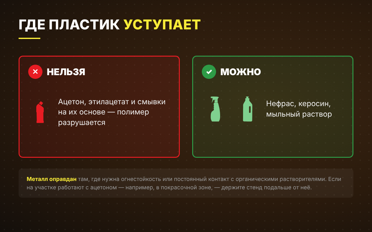 Ограничение пластика: ацетон и этилацетат разрушают основания