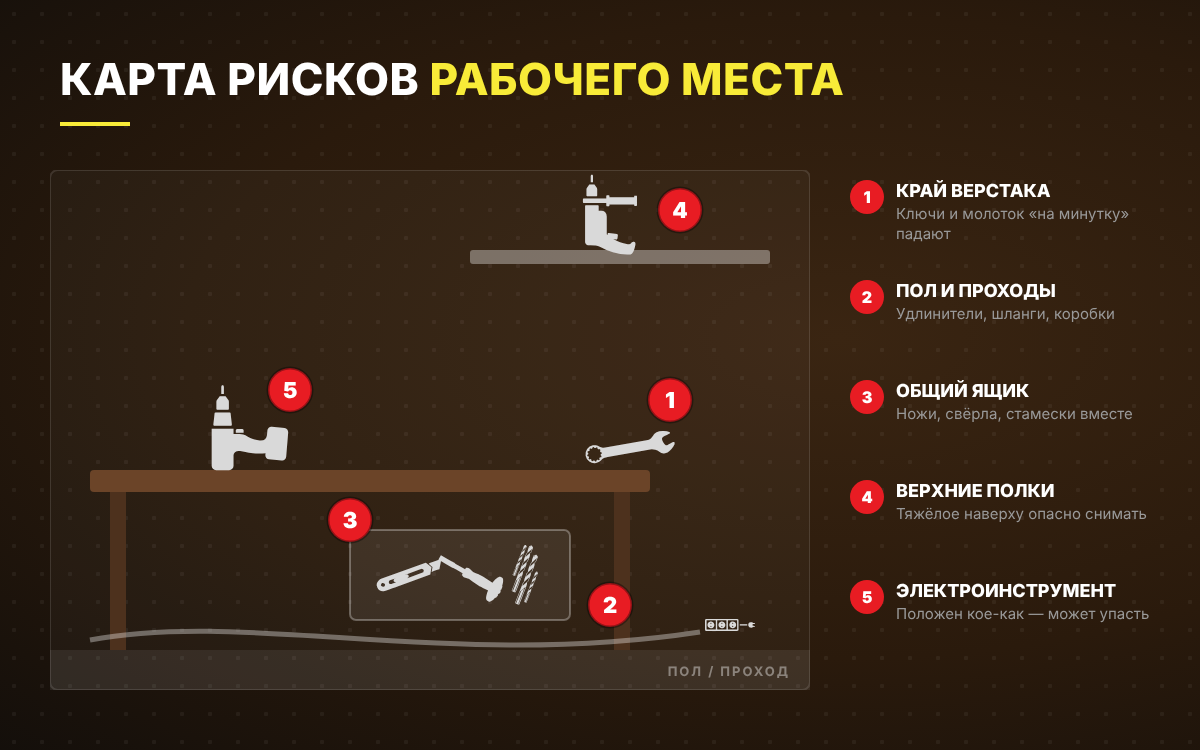 Карта рисков рабочего места: пять опасных точек